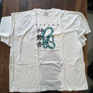 White Graphic Tee with Blue Design